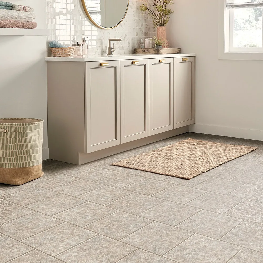 Armstrong Flooring Crescendo Floral Essence Muted Gray 12-in x 12-in Groutable Peel-and-Stick Vinyl Tile Flooring (1-sq ft), photo 3 of 8