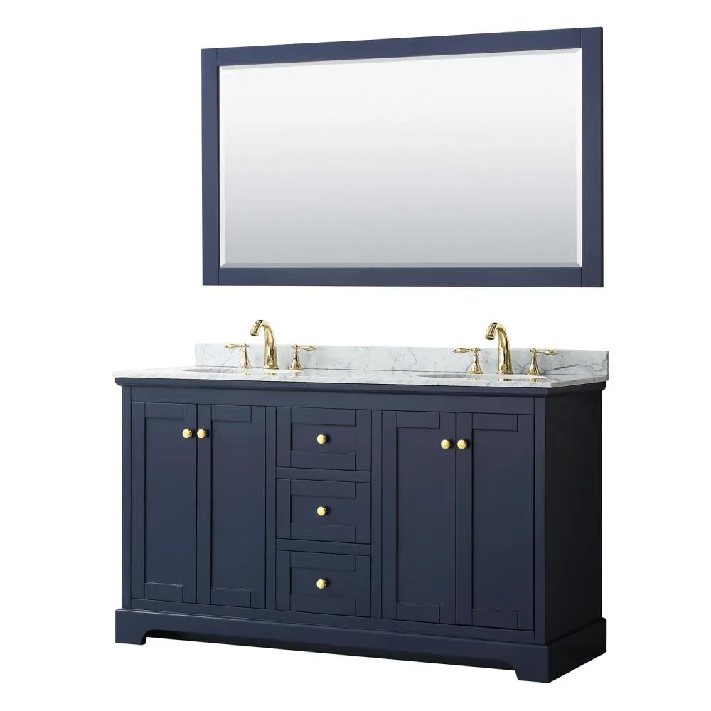 Wyndham Collection Avery 60-in Dark Blue Double Sink Bathroom Vanity with White Carrara Marble Natural Marble Top (Mirror Included), photo 5 of 8