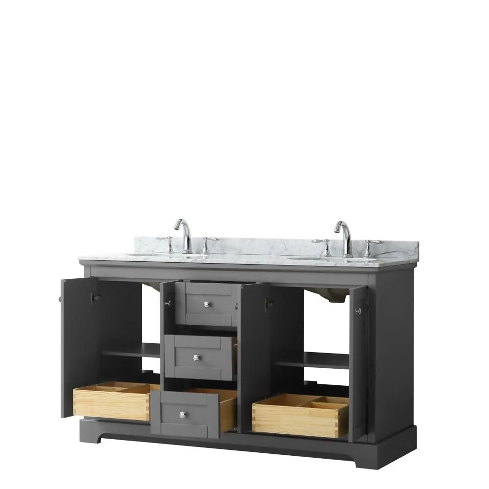 Wyndham Collection Avery 60-in Dark Gray Double Sink Bathroom Vanity with White Carrara Marble Top, photo 5 of 6