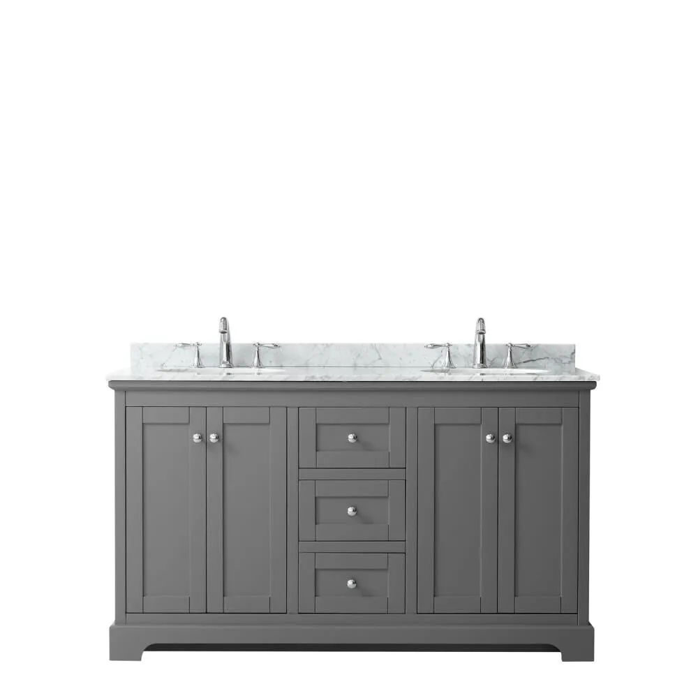Wyndham Collection Avery 60-in Dark Gray Double Sink Bathroom Vanity with White Carrara Marble Top, photo 6 of 6