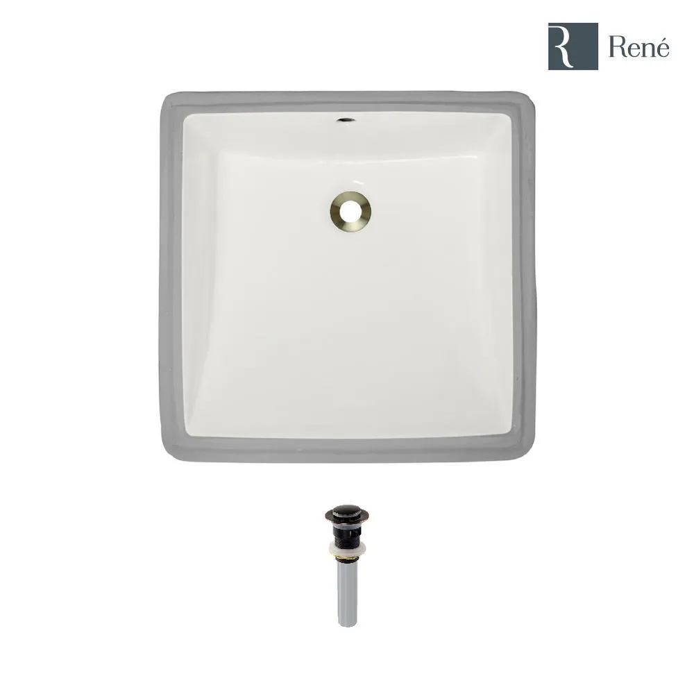 Under-Mount Porcelain Bathroom Sink in Biscuit with Pop-Up Drain in Antique Bronze, photo 3 of 8