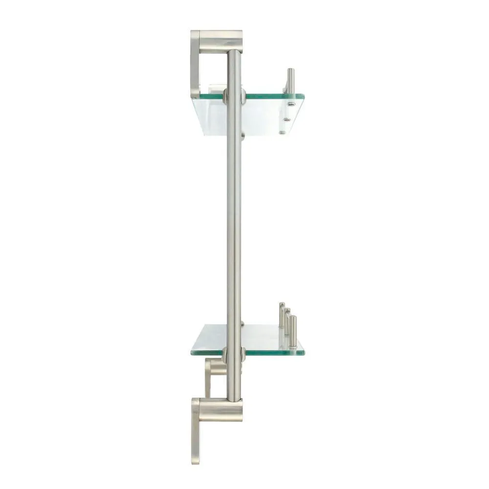 MODONA Oval 14.75 in. W Double Glass Wall Shelf with Pre-Installed Rails in Satin Nickel, photo 4 of 8