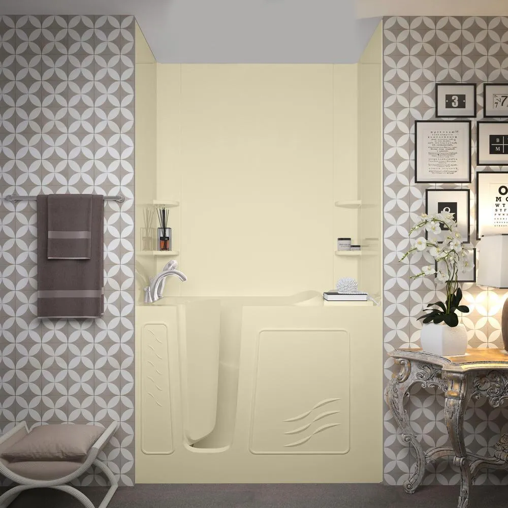NOVA Heated Rampart 4.5 ft. Walk-in Non-Whirlpool Bathtub with Easy Up Adhesive Wall Surround in Biscuit, photo 2 of 8