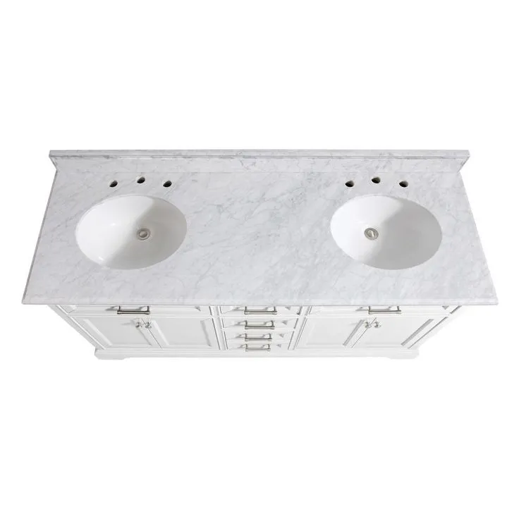Windlowe 73 in. W x 22 in. D x 35 in. H Bath Vanity in White with Carrara Marble Vanity Top in White with White Sink, photo 5 of 10