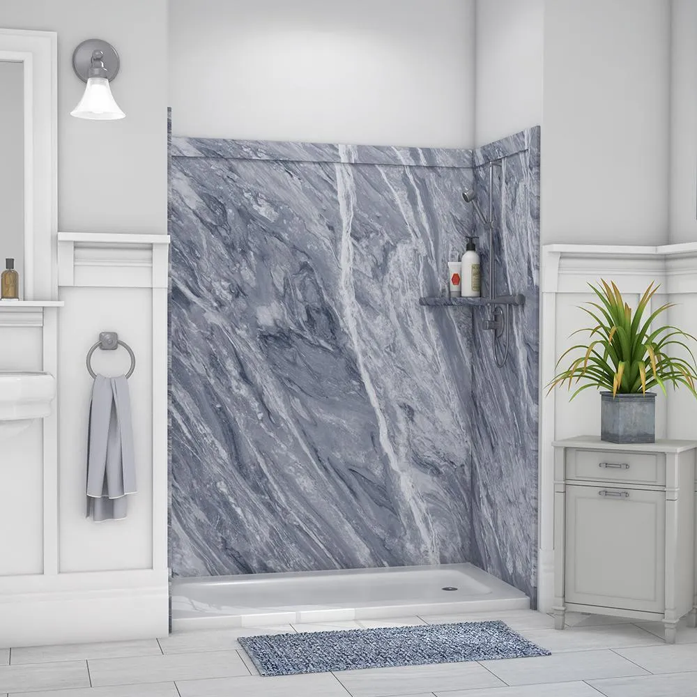 Adaptable 60 in. x 60 in. x 80 in. 9-Piece Easy Up Adhesive Alcove Shower Surround in Calypso, photo 5 of 23