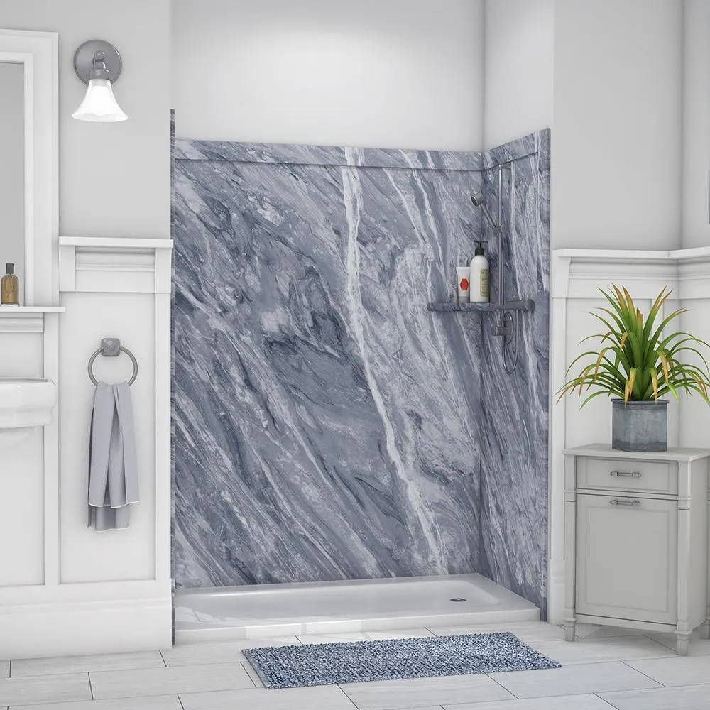 FlexStone Royale 36 in. x 60 in. x 80 in. 11-Piece Easy Up Adhesive Alcove Bathtub/Shower Wall Surround in Calacatta White, photo 13 of 26