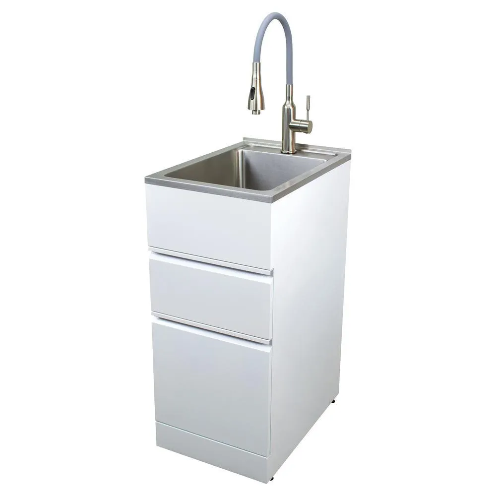 Transolid All-in-One 15.5 in. x 22.4 in. x 34.9 in. Metal Drop-In Laundry/Utility Sink and Cabinet in White, photo 3 of 14