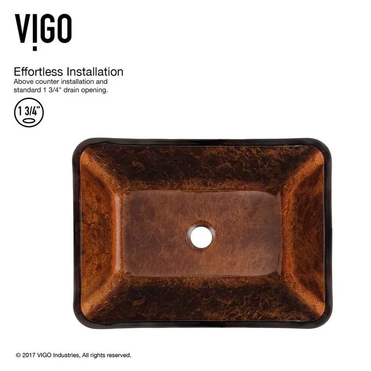 VIGO 18 Rectangular Russet Glass Vessel Bathroom Sink Set With Linus Vessel Faucet In Antique Rubbed Bronze, photo 3 of 11