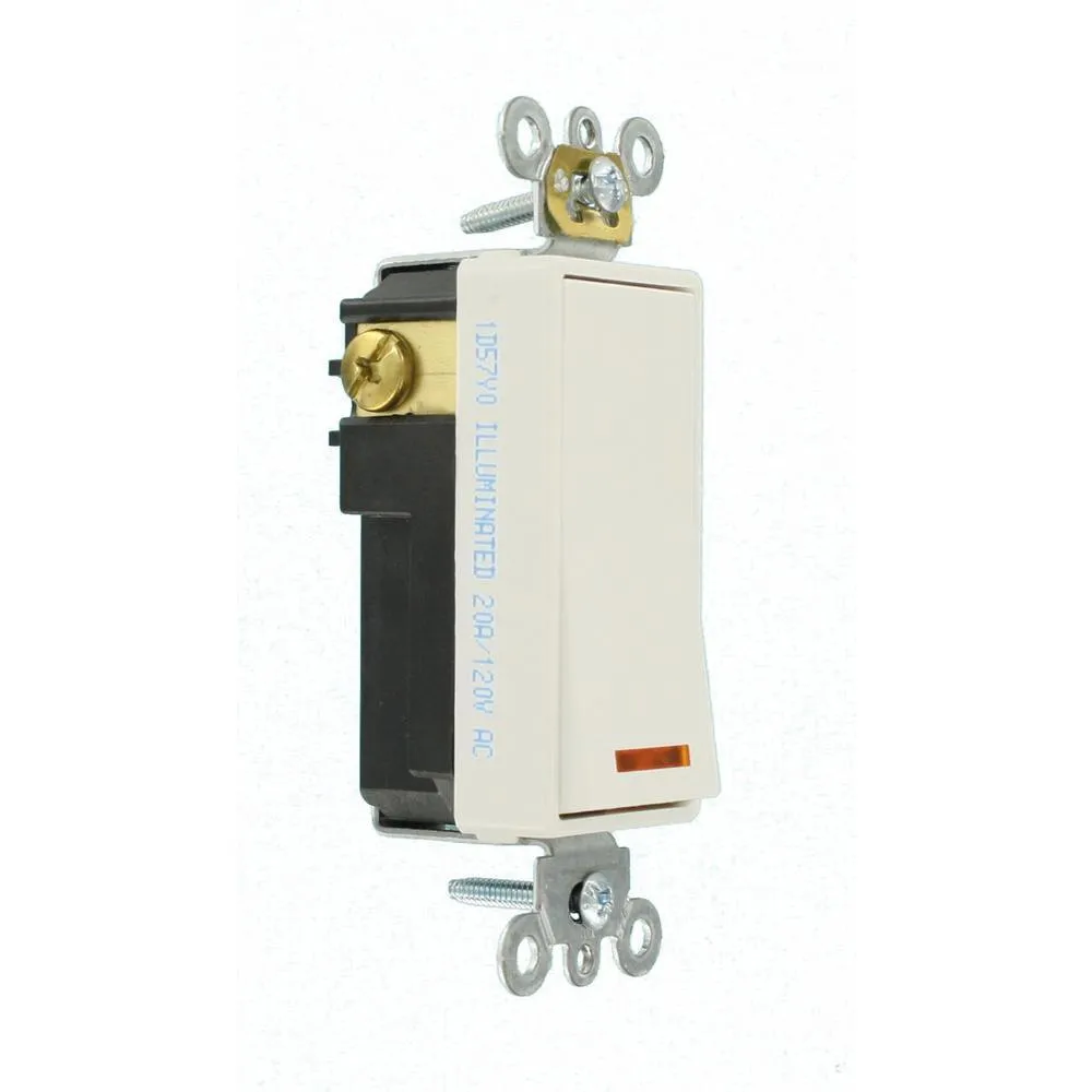 20 Amp Decora Plus Commercial Grade Single Pole Lighted Rocker Switch, White, photo 2 of 7