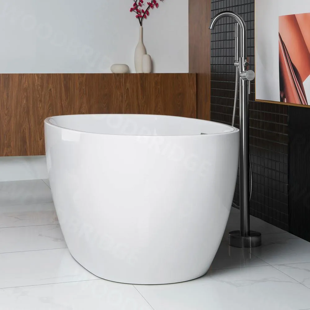WOODBRIDGE Garfield 55 in. Acrylic Freestanding Double-Ended Soaking Bathtub with Drain and Overflow, White, photo 5 of 9