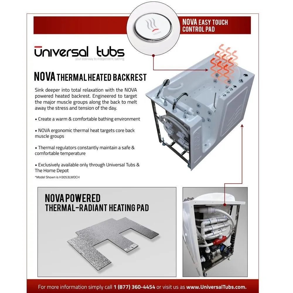 Universal Tubs Nova Heated Wheelchair Accessible 5 ft. Walk-In Whirlpool Bathtub in White with Chrome Trim, photo 2 of 19