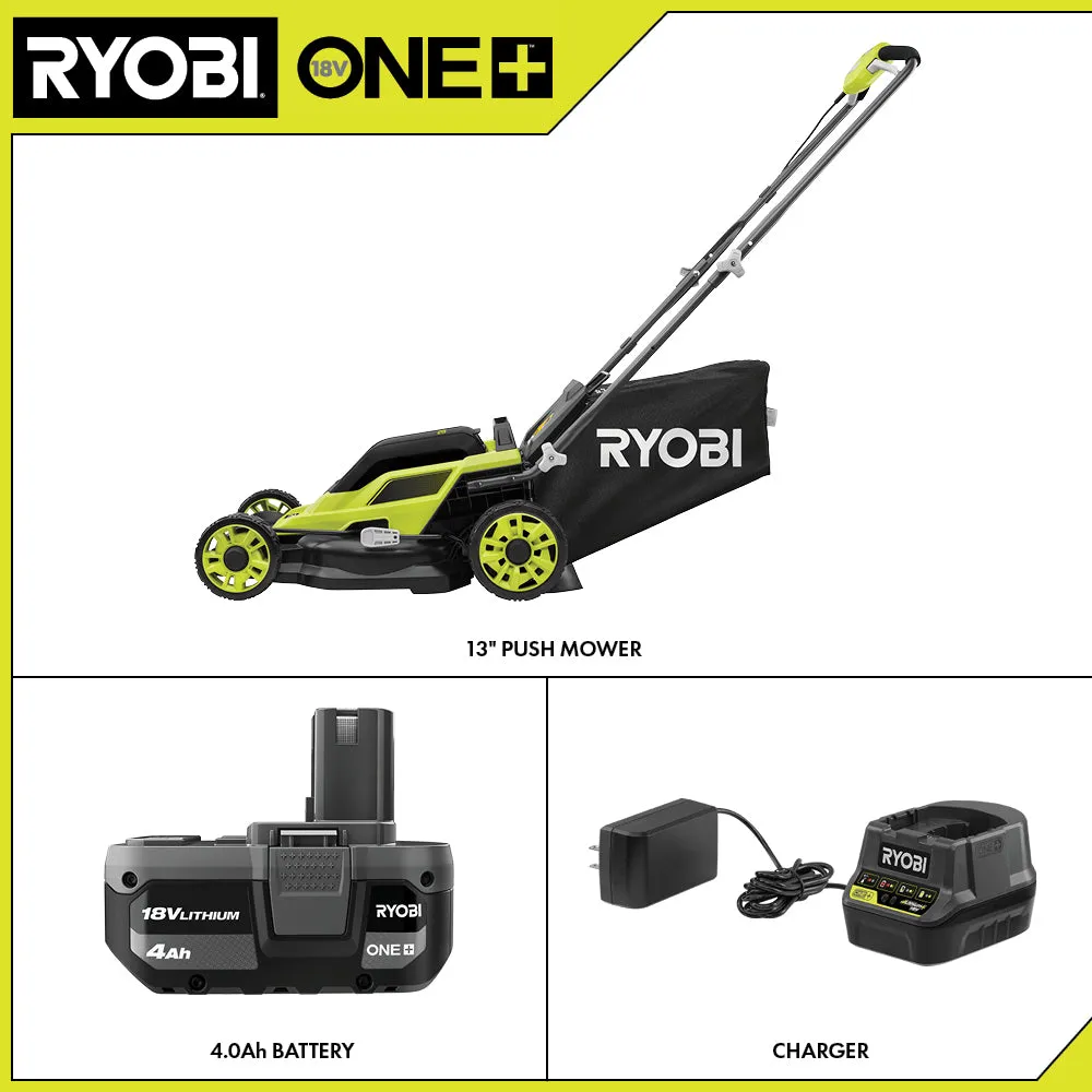 RYOBI 13 in. ONE+ 18-Volt Lithium-Ion Cordless Walk-Behind Push Lawn Mower Kit with 4.0Ah Battery and Charger, photo 5 of 8