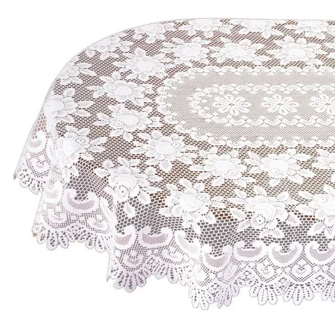 Rose Oval Off-White Polyester Tablecloth