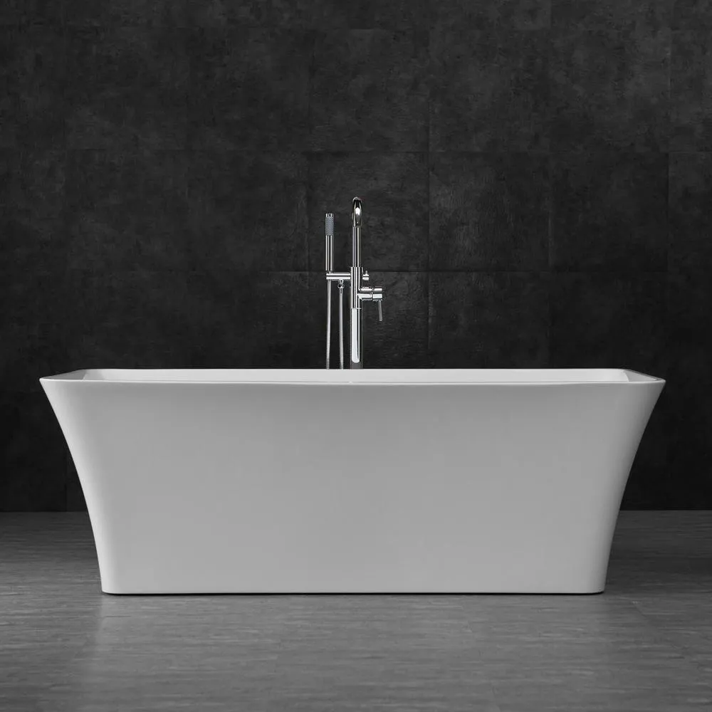 WOODBRIDGE Millville 67 in. Acrylic Freestanding Double-Ended Soaking Bathtub with Center Drain and Overflow, White, photo 2 of 10