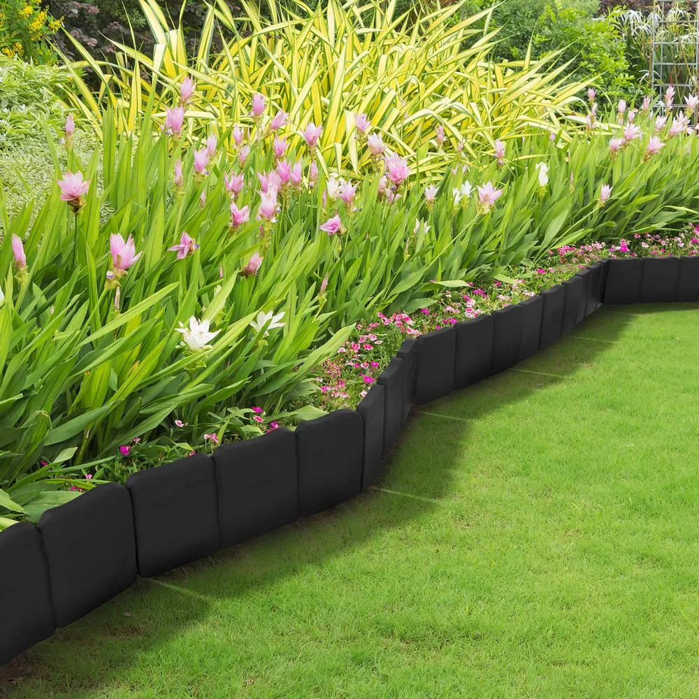 Pure Garden 0.75 in. x 10 in. x 9 in. Black Plastic Garden Edging Stone-Look Border (10-Piece), photo 5 of 6