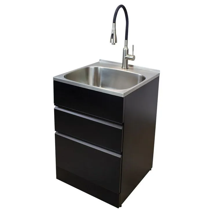 All-in-One 22 in. x 22 in. x 35 in. Metal Drop-In Laundry/Utility Sink and Cabinet in Black, photo 10 of 12