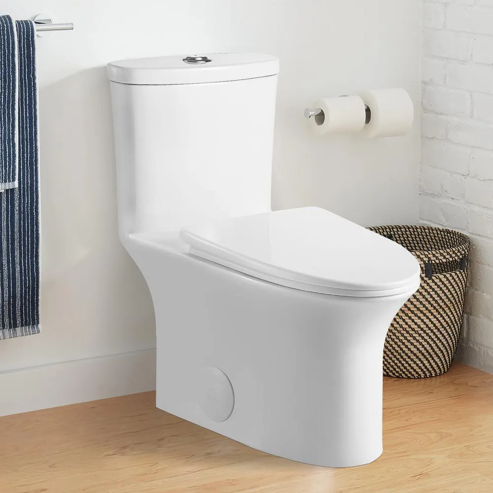 Dual Flush Ceramic 1-Piece 1.28/1.6 GPF Elongated Toilet with Seat and 12-In Rough-In, photo 6 of 6