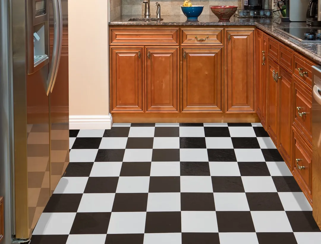 ACHIM Tivoli Black and White 12 in. x 12 in. Peel-and-Stick Checkered Vinyl Tile, 45 sq. ft./Case, photo 2 of 7