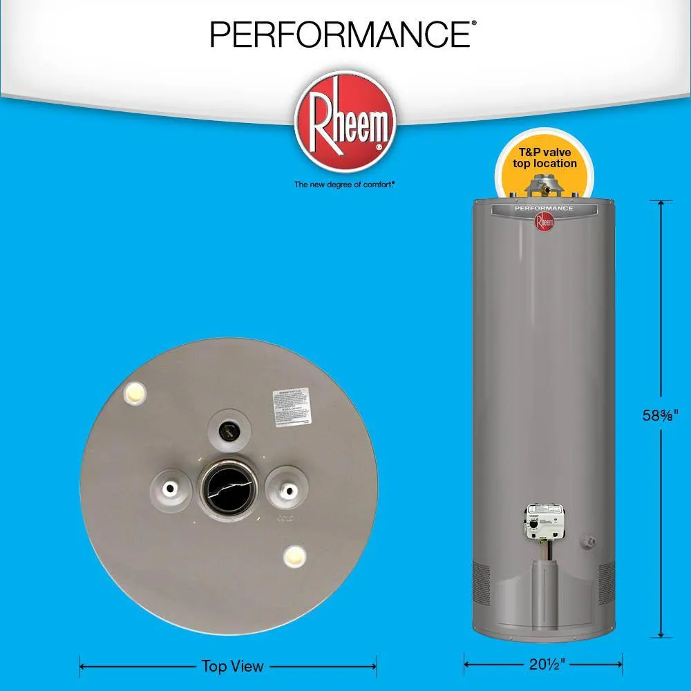 Performance 50 Gal. Tall 6-Year 38,000 BTU Ultra Low NOx (ULN) Natural Gas Tank Water Heater with Top T and P Valve, photo 2 of 4