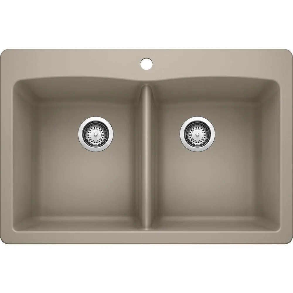 DIAMOND Dual-Mount Granite Composite 33 in. 1-Hole 50/50 Double Bowl Kitchen Sink in Anthracite, photo 9 of 11