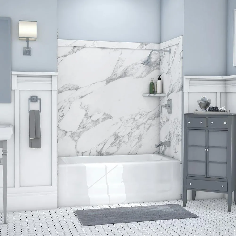 Elite 32 in. x 60 in. x 60 in. 9-Piece Easy Up Adhesive Tub Surround in Calypso, photo 9 of 26