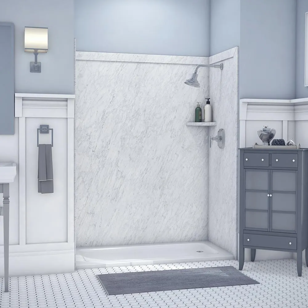 FlexStone Royale 36 in. x 60 in. x 80 in. 11-Piece Easy Up Adhesive Alcove Bathtub/Shower Wall Surround in Calacatta White, photo 6 of 26
