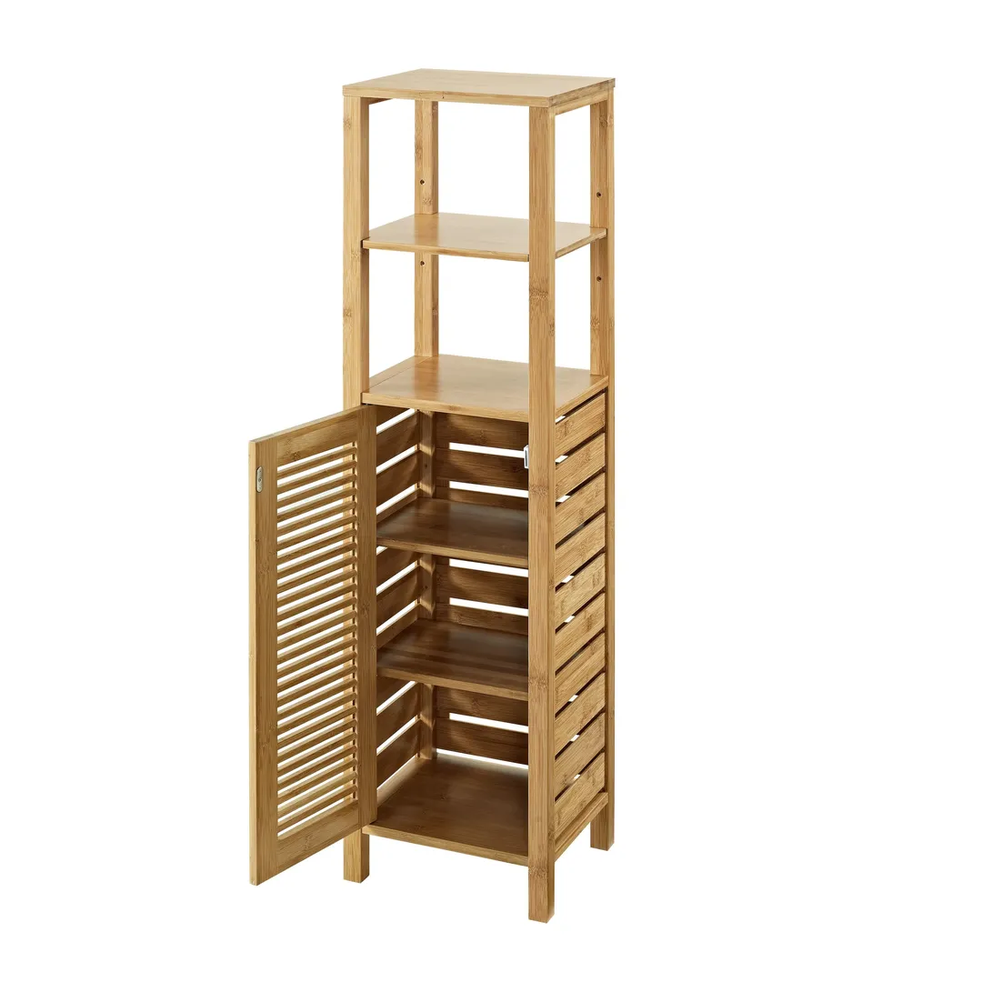 Linon Bracken Mid Cabinet 13-in x 46.5-in x 11-in Natural Bamboo Wood Freestanding Linen Cabinet, photo 3 of 9