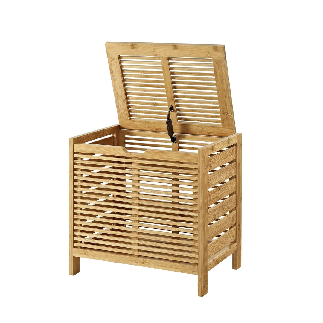 Linon Bracken Bamboo Hamper 21.75-in x 20.25-in x 15.2-in Natural Bamboo Wood Freestanding Linen Cabinet, photo 2 of 7
