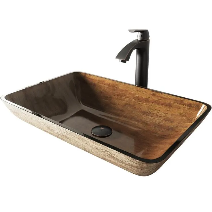 VIGO Glass Vessel Bathroom Sink in Amber Sunset and Linus Faucet Set in Antique Rubbed Bronze, photo 11 of 11