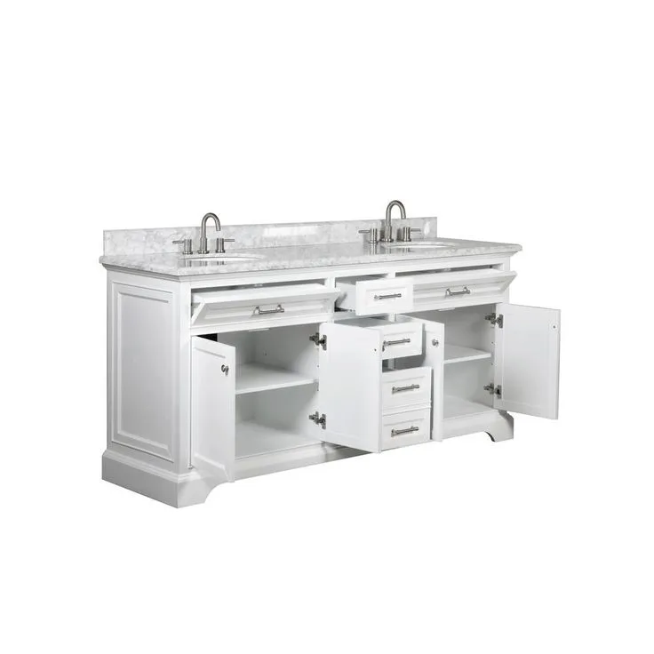 Windlowe 73 in. W x 22 in. D x 35 in. H Bath Vanity in White with Carrara Marble Vanity Top in White with White Sink, photo 2 of 10
