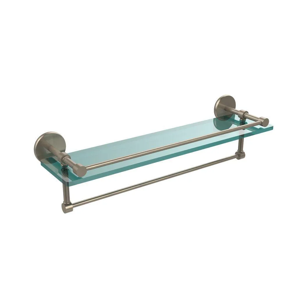 22 in. L x 5 in. H x 5 in. W Gallery Clear Glass Bathroom Shelf with Towel Bar in Satin Nickel, photo 2 of 14