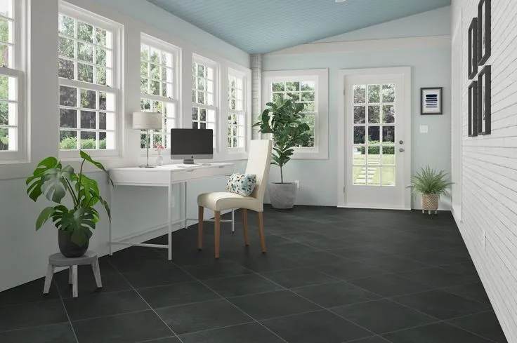 Style Selections Graphite Stone 4-mil x 18-in W x 18-in L Groutable Water Resistant Peel and Stick Luxury Vinyl Tile Flooring, photo 2 of 6