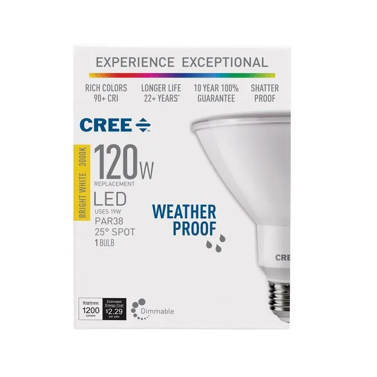 Cree 120W Equivalent Bright White (3000K) PAR38 Dimmable Exceptional Light Quality LED 25 Degree Spot Light Bulb, photo 5 of 8