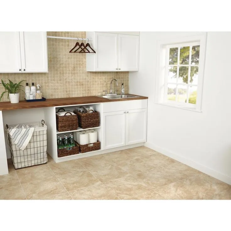 TrafficMaster Portland Stone Beige 18 in. x 18 in. Glazed Ceramic Floor and Wall Tile (17.44 sq. ft. / case), photo 3 of 8