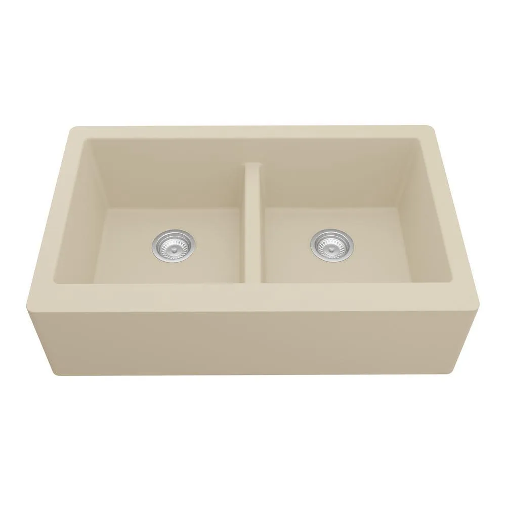 Farmhouse Apron Front Quartz Composite 34 in. Double Bowl Kitchen Sink in Black, photo 16 of 20