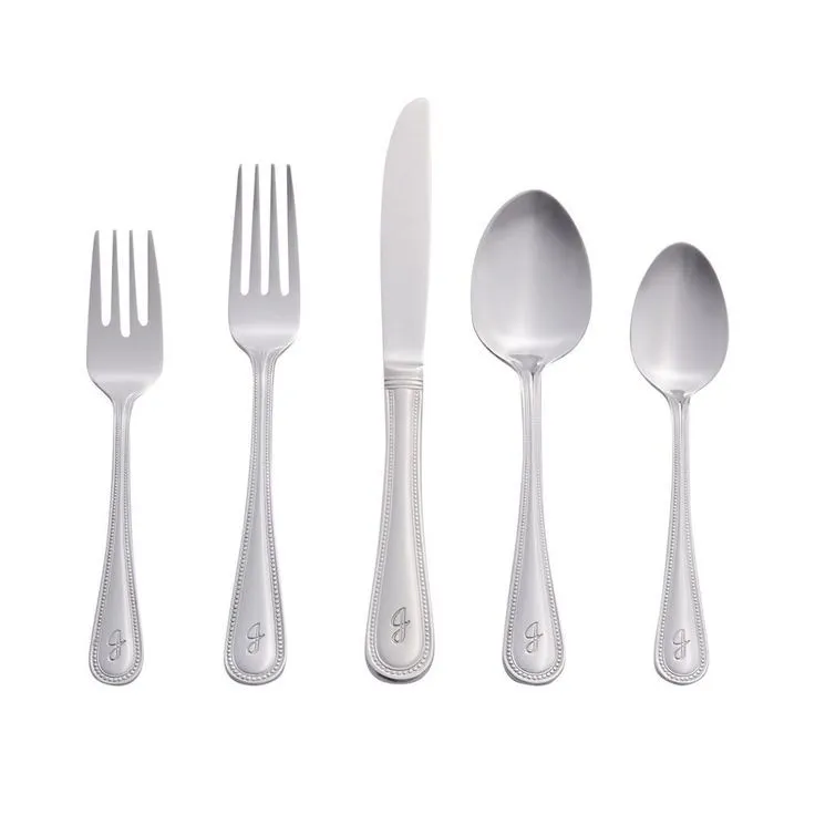 Beaded Monogrammed Letter H 46-Piece Silver Stainless Steel Flatware Set (Service for 8), photo 5 of 14