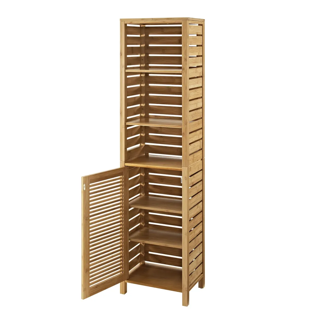 Linon Bracken Tall Cabinet 16-in x 61.75-in x 11-in Natural Bamboo Wood Freestanding Linen Cabinet, photo 3 of 10