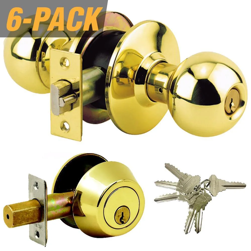 Stainless Steel Grade 3 Combo Lock Set with Entry Door Knob and Deadbolt, 36 SC1 Keys Total, (6-Pack, Keyed Alike), photo 4 of 4