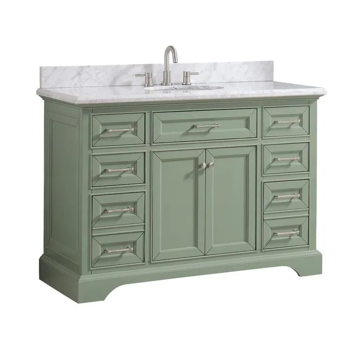 Windlowe 49 in. W x 22 in. D x 35 in. H Bath Vanity in Green with Carrera Marble Vanity Top in White with White Sink, photo 6 of 17