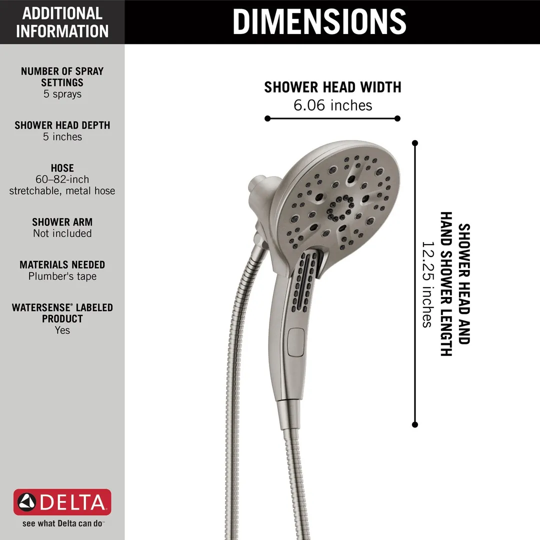 Delta Universal Showering Components Stainless 5-Spray In2ition Dual Shower Head, 1.75 GPM (6.6 LPM), photo 5 of 8