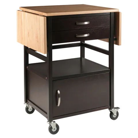 Wood Base with Wood Top Rolling Kitchen Cart