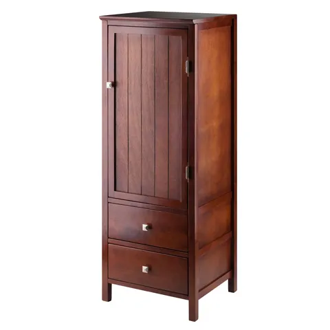 Brooke Transitional Walnut Wood Curio Cabinet with 2 Drawers and 1 Door
