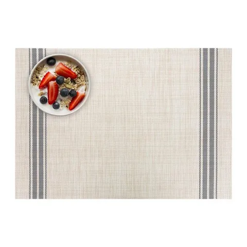 19 × 13 in Grey Stripe Chambray Reversible PVC and Polyester Woven Indoor Outdoor Placemats
