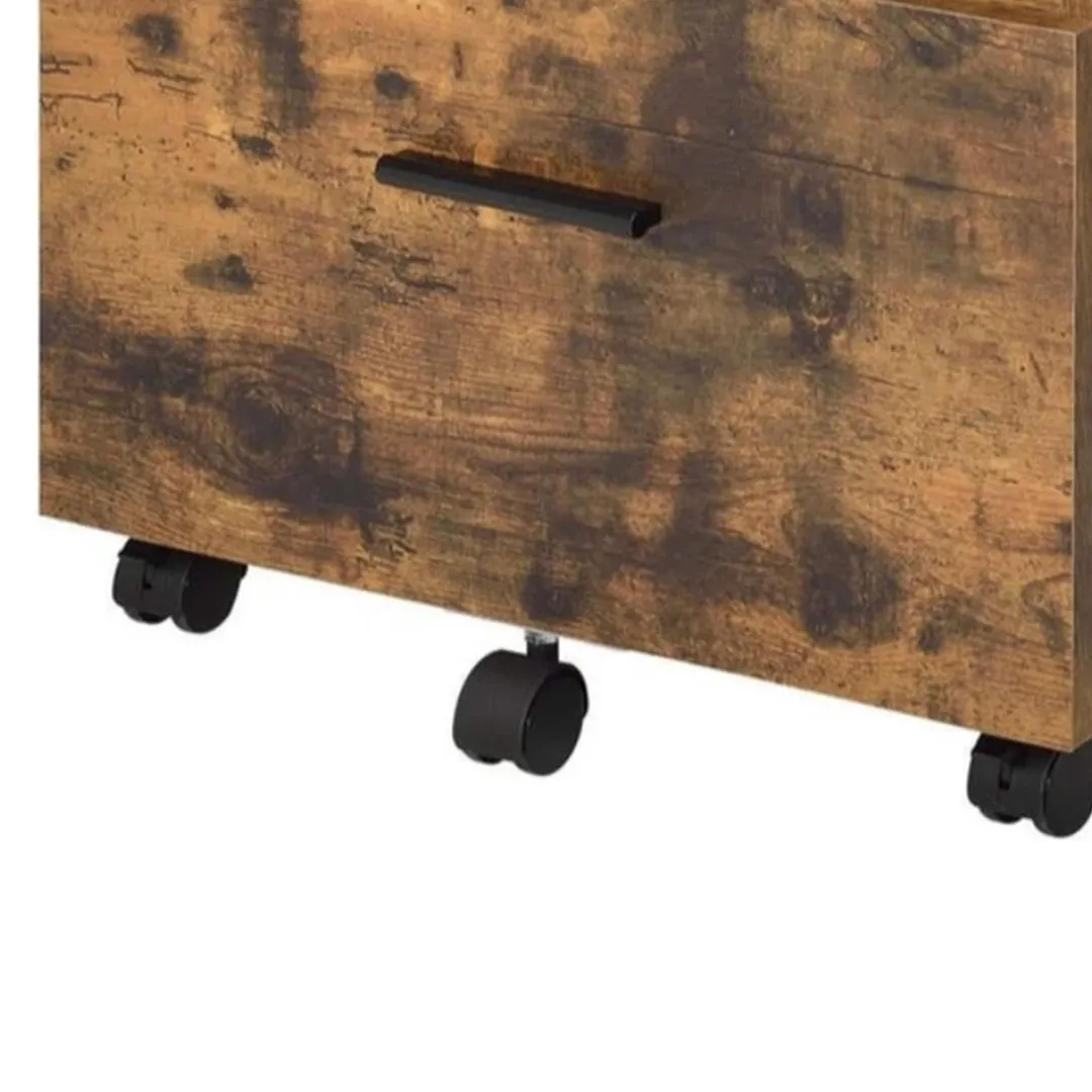Benzara Contemporary Brown Lateral File Cabinet, 18.9  18.11  15.75in, Residential Use, Sturdy Wood and Metal Construction, Weathered Oak Brown Finish, photo 2 of 6