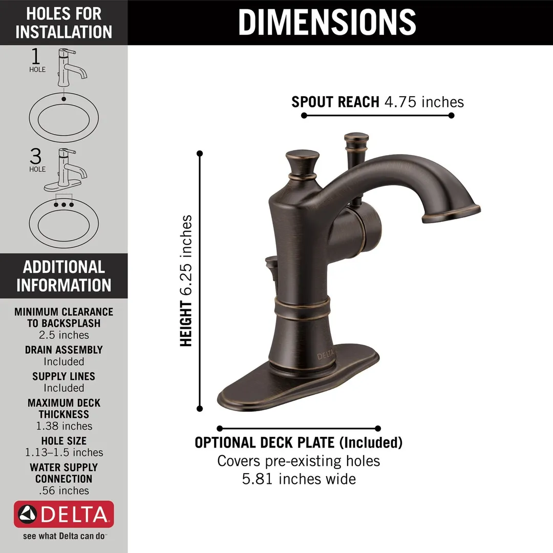 Delta Valdosta Venetian Bronze 1‑Handle Single Hole/4‑in Centerset WaterSense Bathroom Sink Faucet with Drain, photo 4 of 4