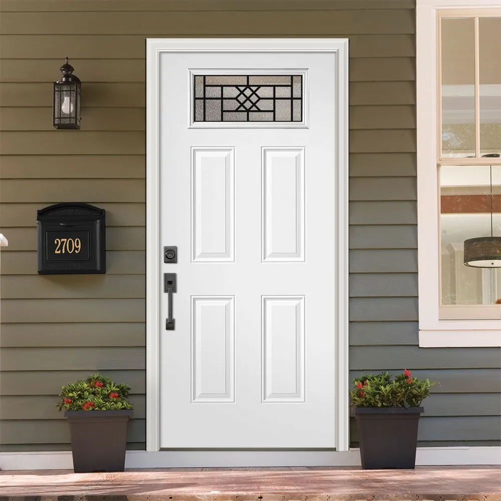 Masonite 36-in x 80-in Steel 1/4 Lite Right-Hand Inswing Primed Prehung Single Front Door with Brickmould, photo 2 of 5