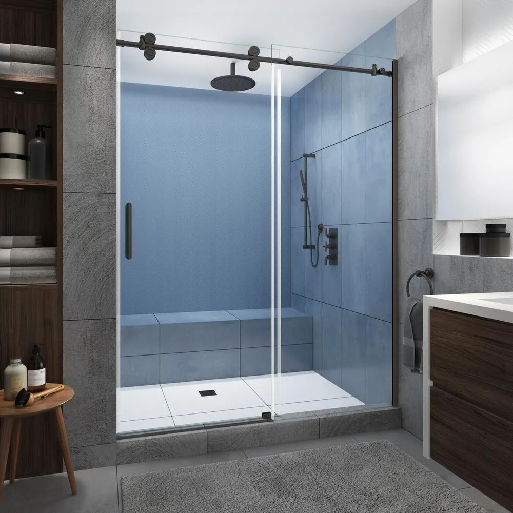 Langham XL 44 in. - 48 in. x 80 in. Frameless Sliding Shower Door with StarCast Clear Glass in Matte Black, Right Hand, photo 16 of 23