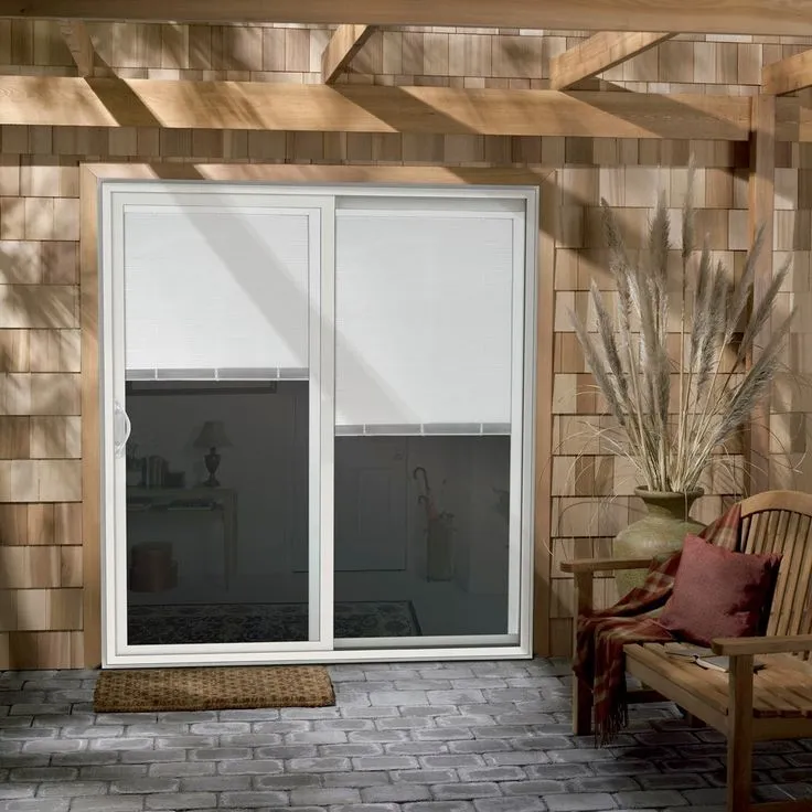 JELD-WEN 72-in x 80-in 4-9/16-in Low-e Insulating Blinds Between The Glass White Vinyl Sliding Left-Hand Sliding Double Patio Door, photo 8 of 8