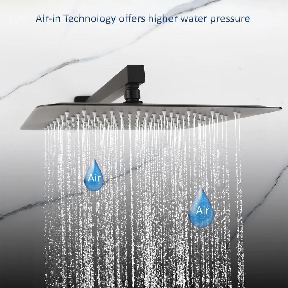 1-Spray Patterns with 2.5 GPM 10 in. 3-Way Wall Mount Rain Dual Shower Heads with Tub Shower Faucet in Matte Black, photo 2 of 8