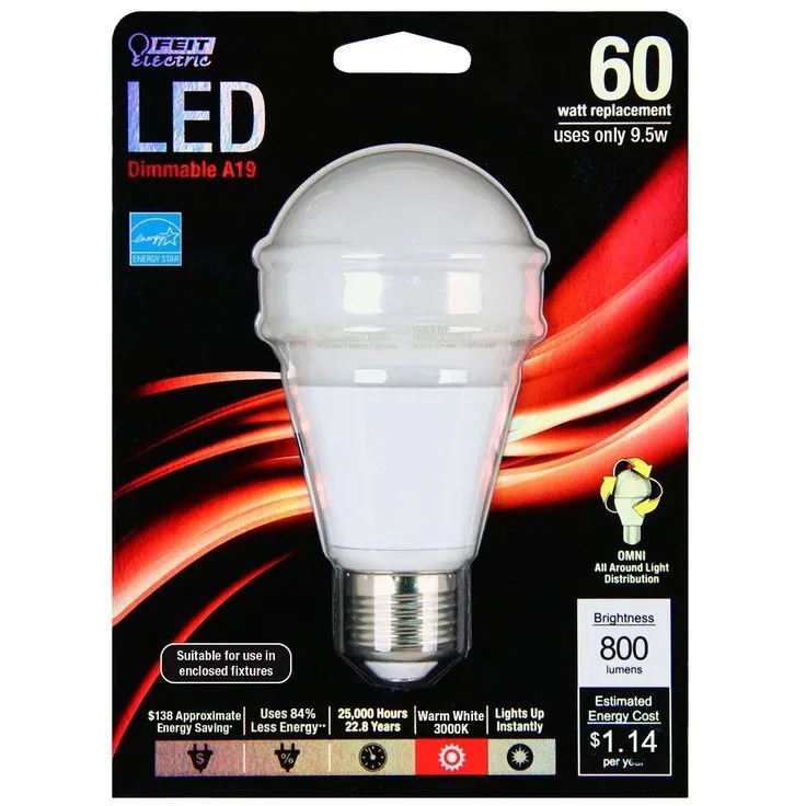 Feit Electric 60W Equivalent Warm White (3000K) A19 Dimmable LED Energy Star Light Bulb (12-Pack), photo 5 of 5